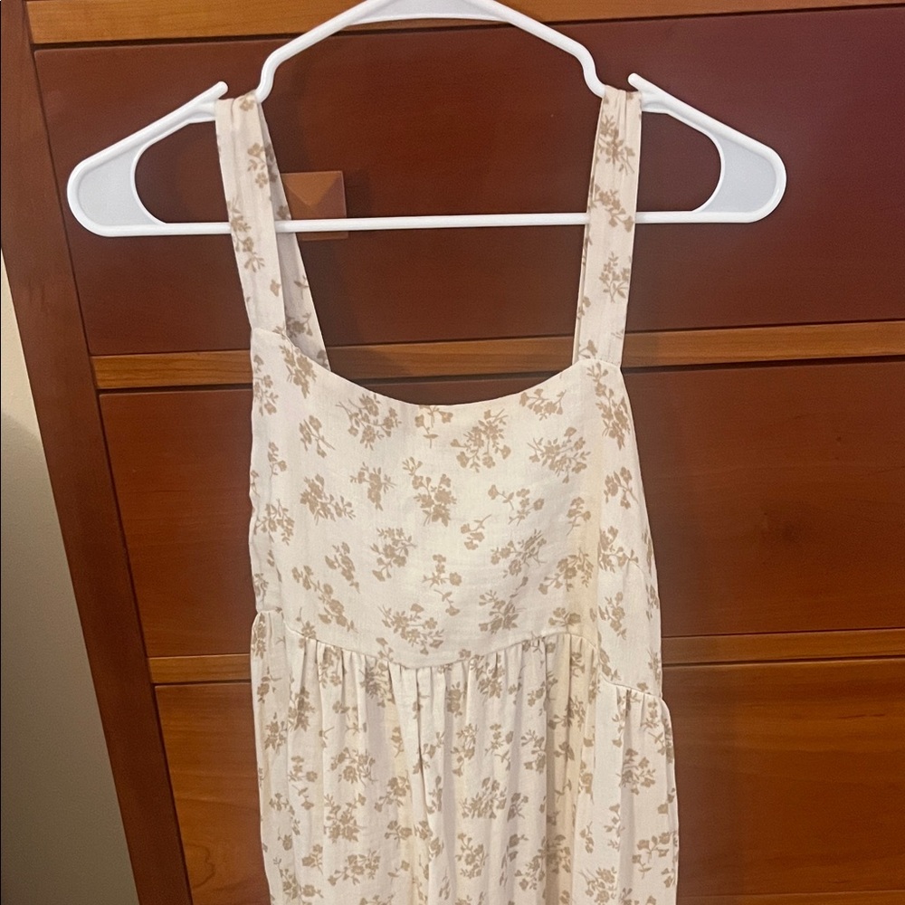Carly Jean Los Angeles Cream Maxi Dress with Tan Floral Print